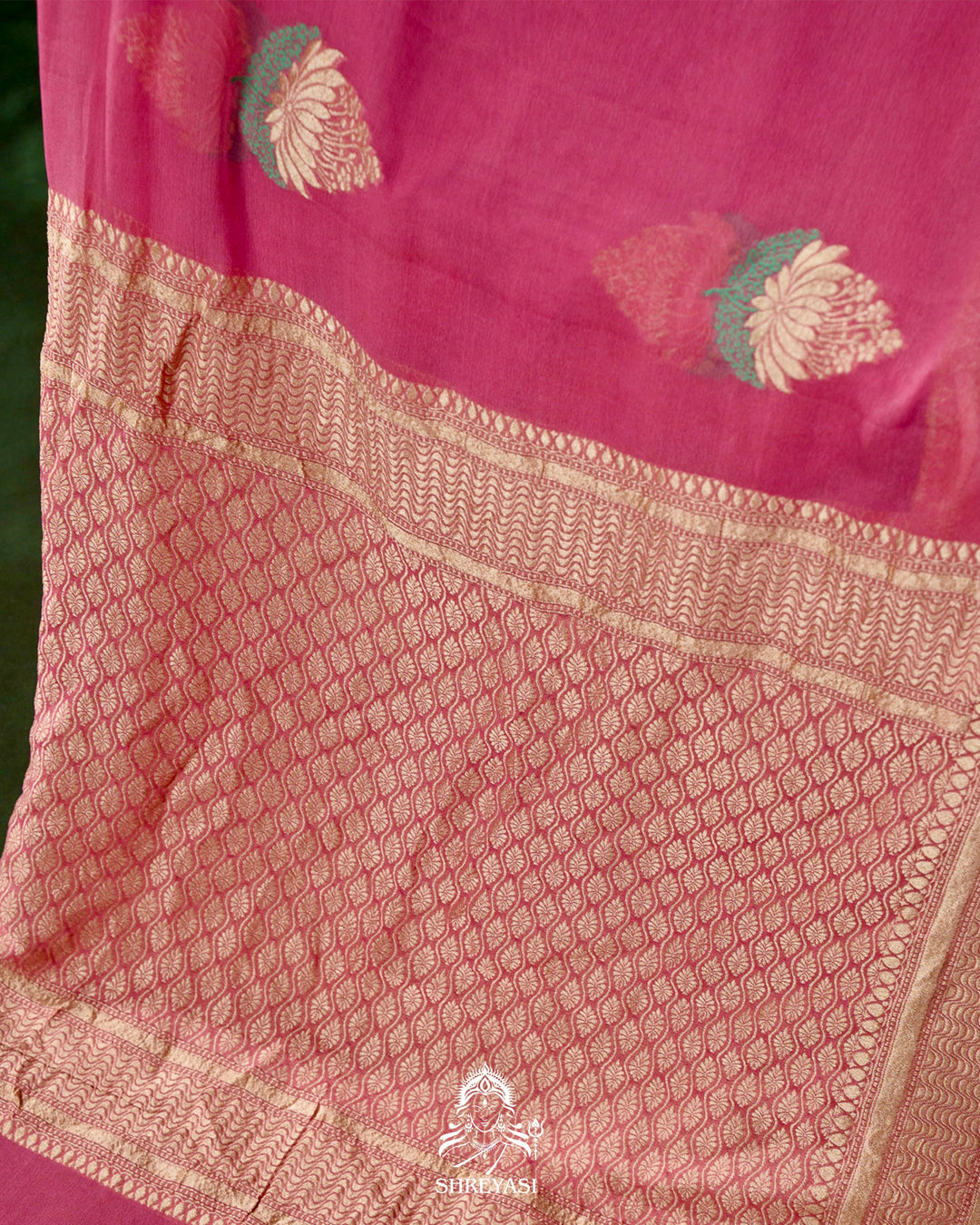 Banarasi Chiffon Khaddi Georgette Saree with Meenakari Weaving & Hand Embroidered Blouse