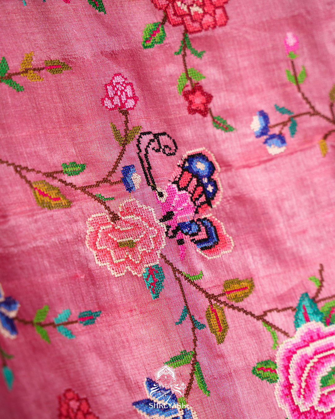 Handloom Pure Desi Tussar Silk Saree with Petit Point Embroidery