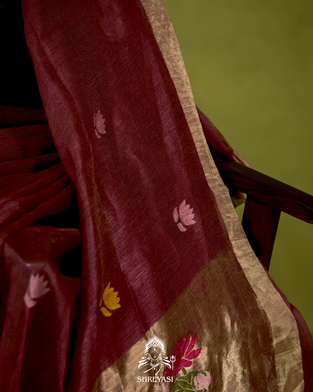 Handloom Silk Linen Jamdani Saree with Tissue Paithani Pallu