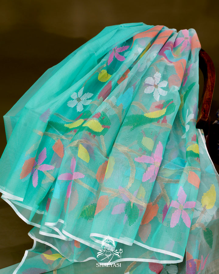 Muslin Jamdani Saree with Full Jaal Needle Weaving