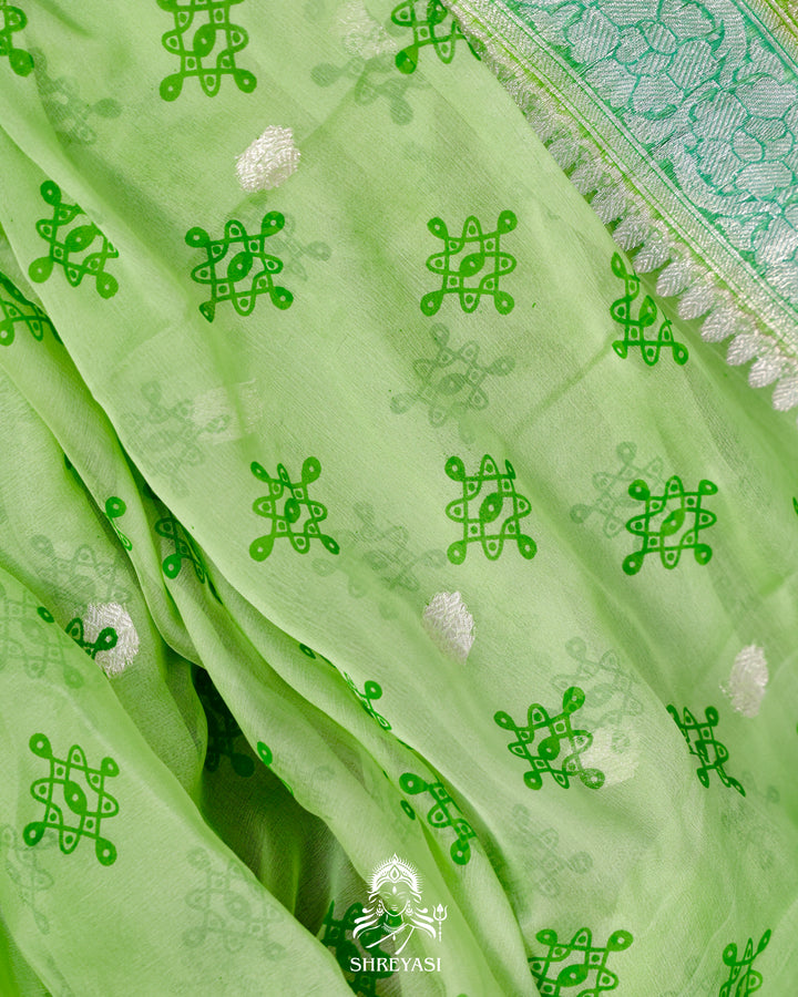 Banarasi Khaddi Chiffon Georgette Saree with Hand Block Motifs