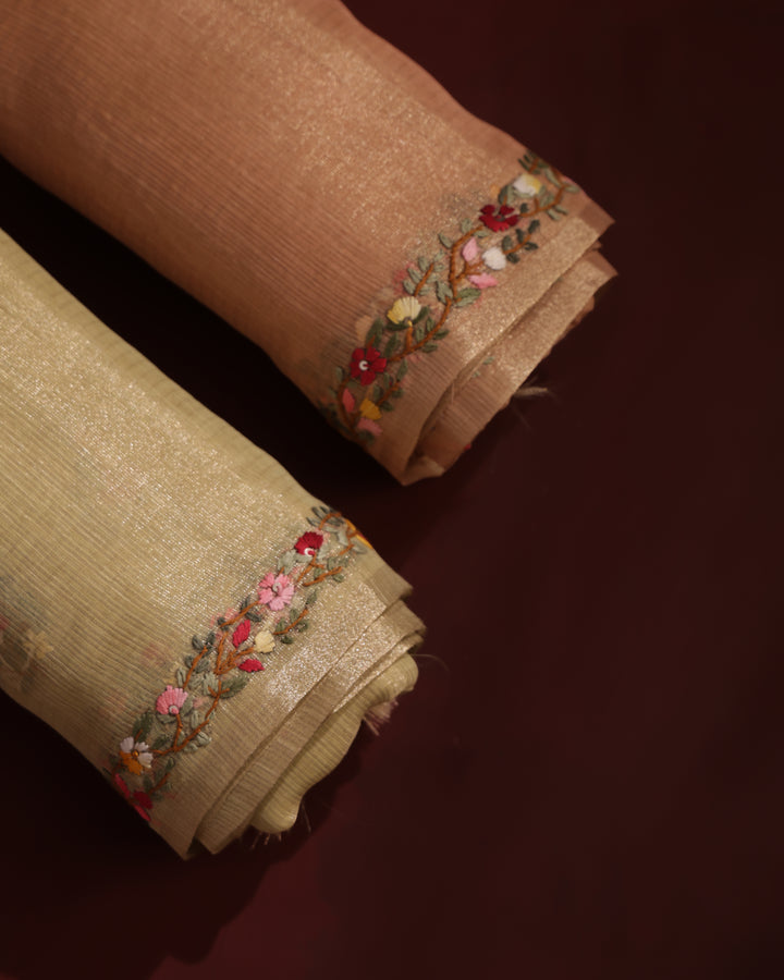 Tissue Linen Saree with Resham Floral Embroidery