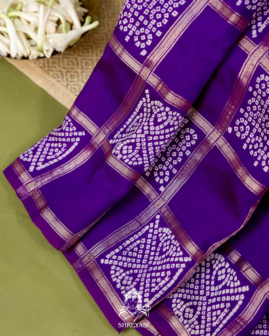 Gharchola-Style Bandhini Matka Silk Saree with Zari Checks