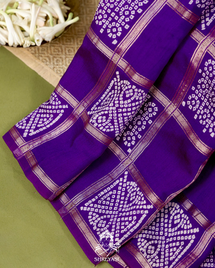 Gharchola-Style Bandhini Matka Silk Saree with Zari Checks