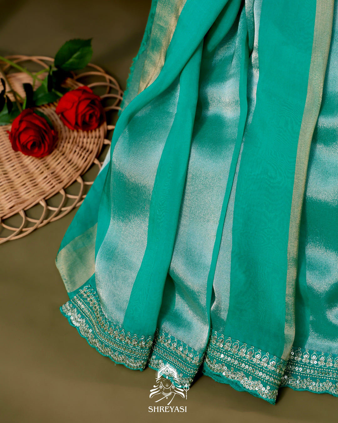 Organza Silk Saree with Woven Zari Stripes