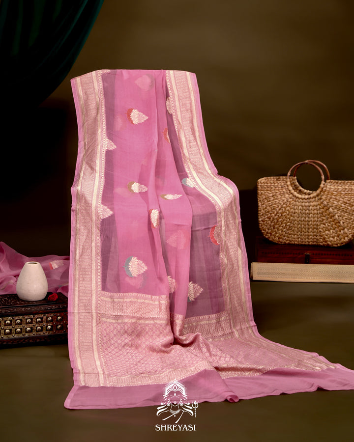 Banarasi Chiffon Khaddi Georgette Saree with Meenakari Weaving