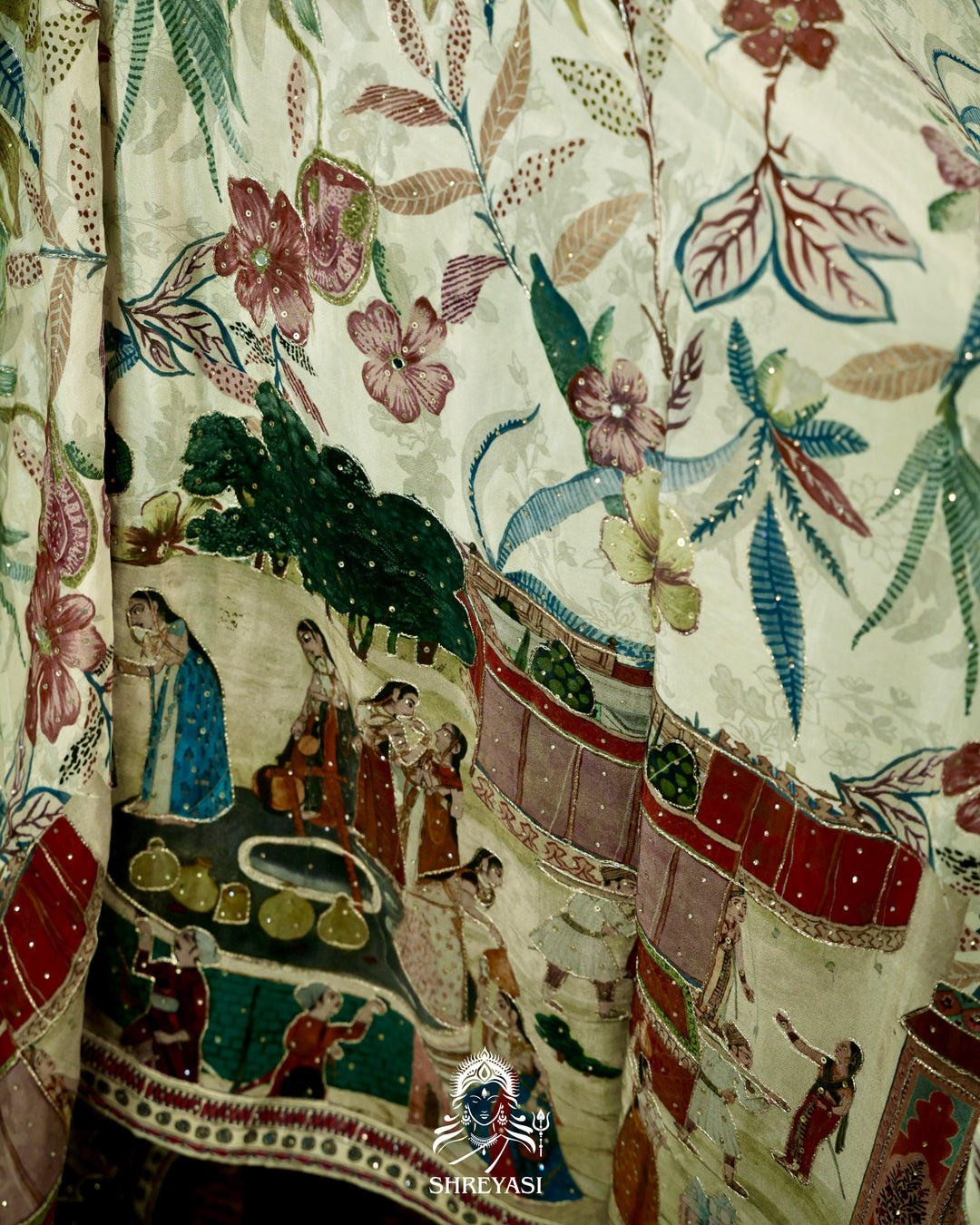 Pure Crepe Silk Storytelling Saree with Miniature Folklore Artwork
