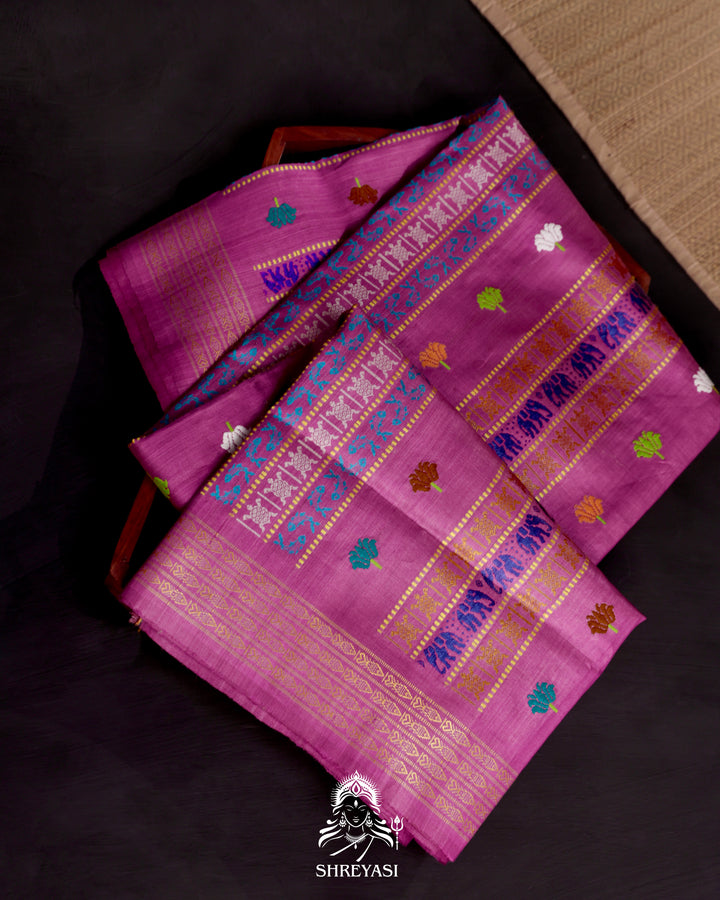 Gopalpur Tussar Silk Saree with Macchha Daanta Border