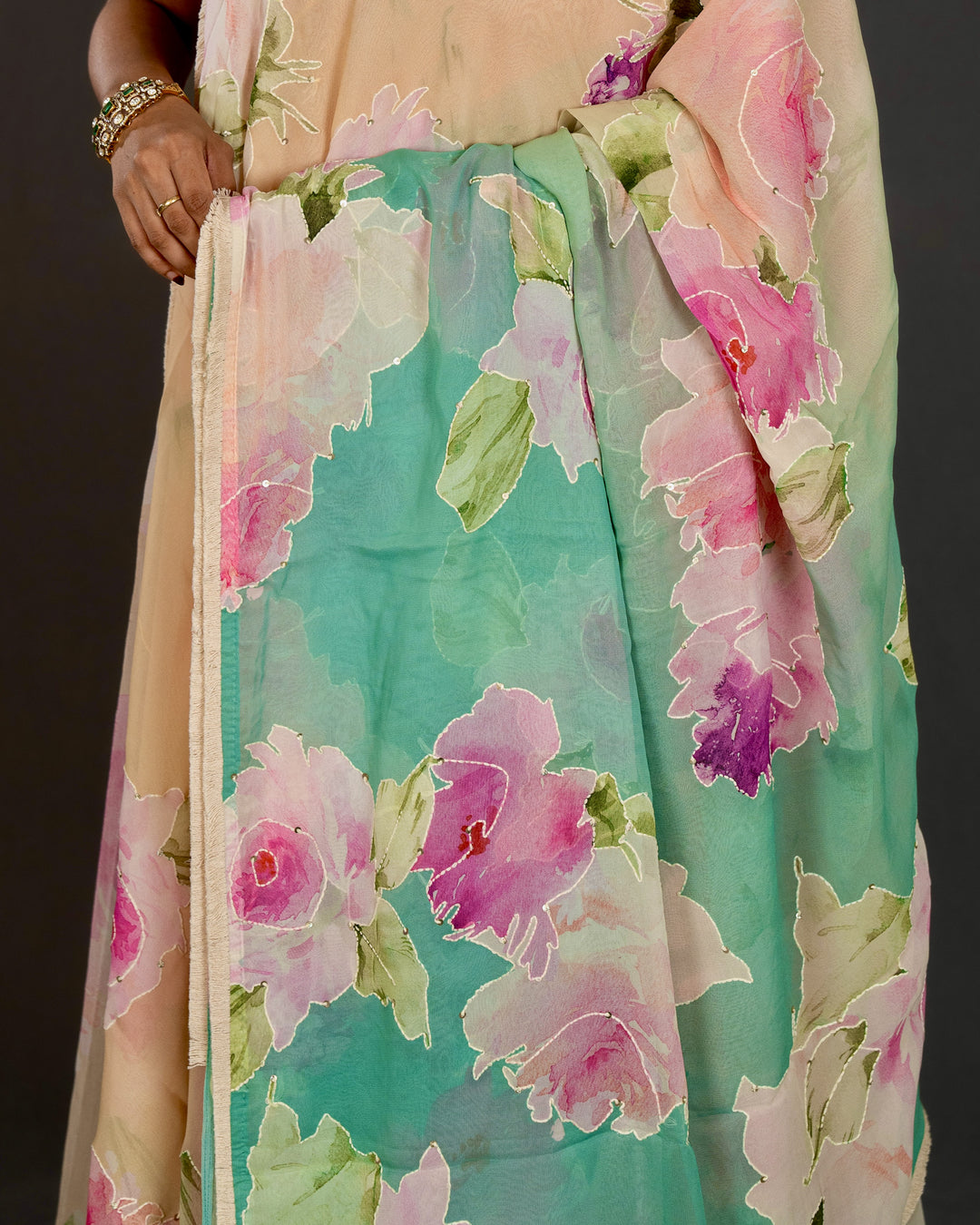 Pure Georgette Floral Saree with Thread Embroidery and Micro Sequins