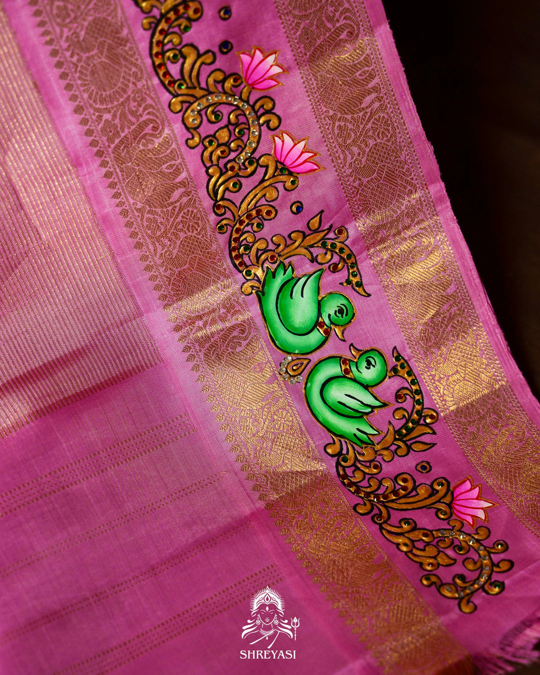Traditional Tanjore Painting on Handloom Pure Kanjivaram Silk Sarees with Real Zari