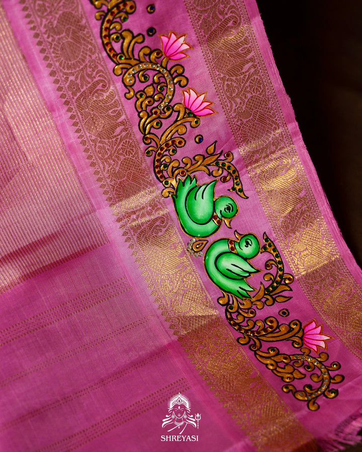 Traditional Tanjore Painting on Handloom Pure Kanjivaram Silk Sarees with Real Zari