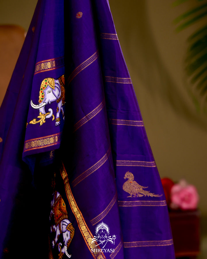 Kanjivaram Silk Saree with Real Zari and Tanjore Artwork