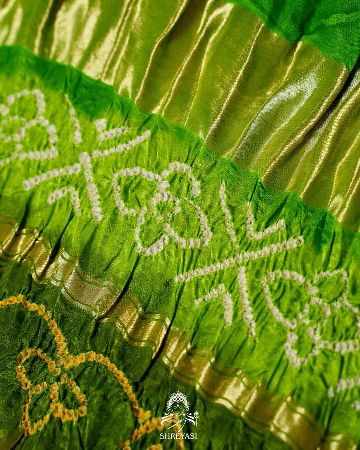 Handloom Pure Bandhani Gaji Silk Saree with Hand-Knotted Bandhej and Multicolored Bandhani Pallu