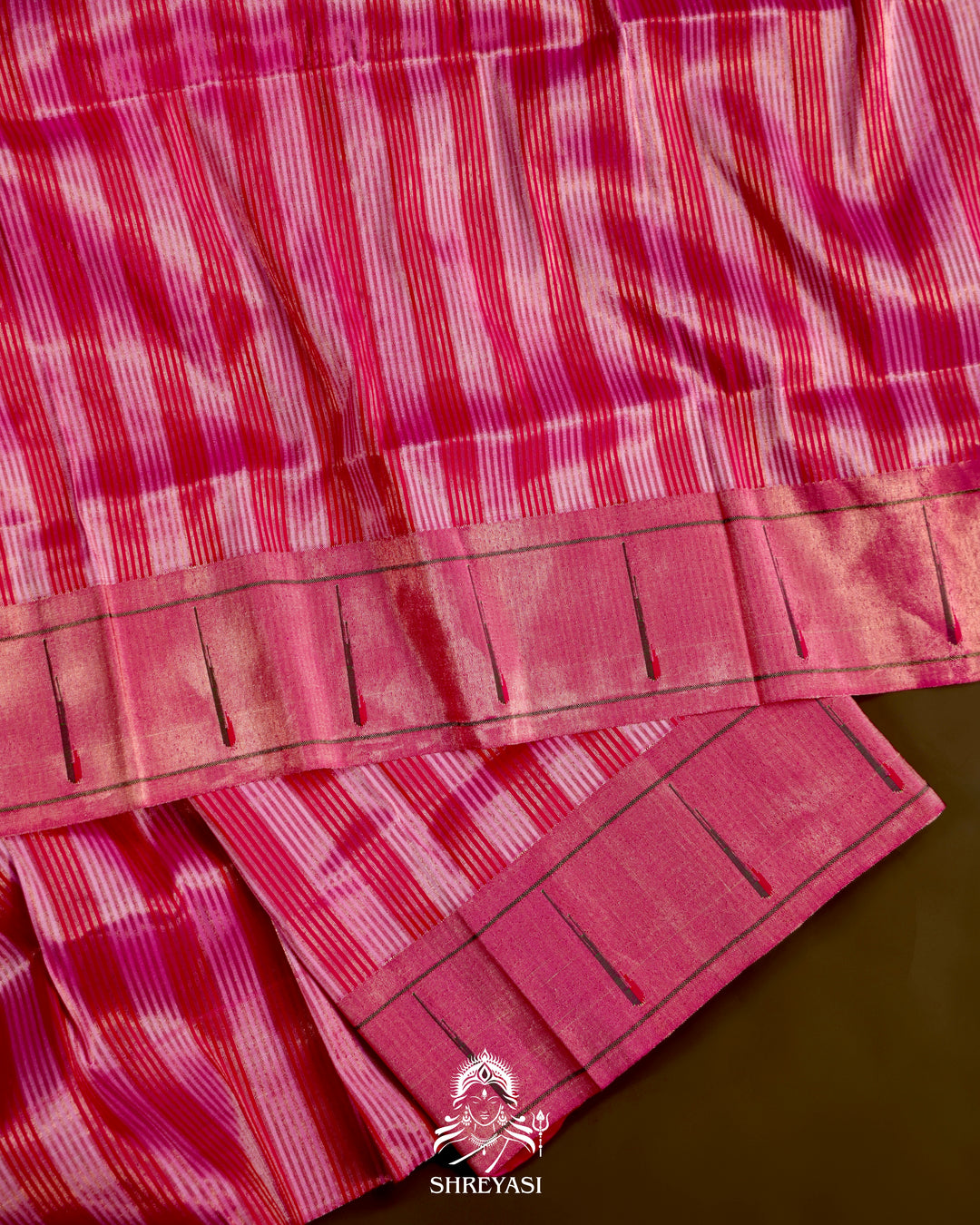 Paithani Silk Saree with Zari Line Weaving and Traditional Asawali Pallu