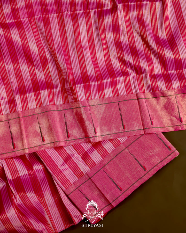 Paithani Silk Saree with Zari Line Weaving and Traditional Asawali Pallu