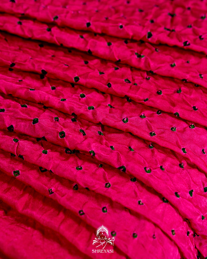 Handloom Pure Bandhani Gaji Silk Saree with Hand-Knotted Bandhej and Multicolored Bandhani Pallu