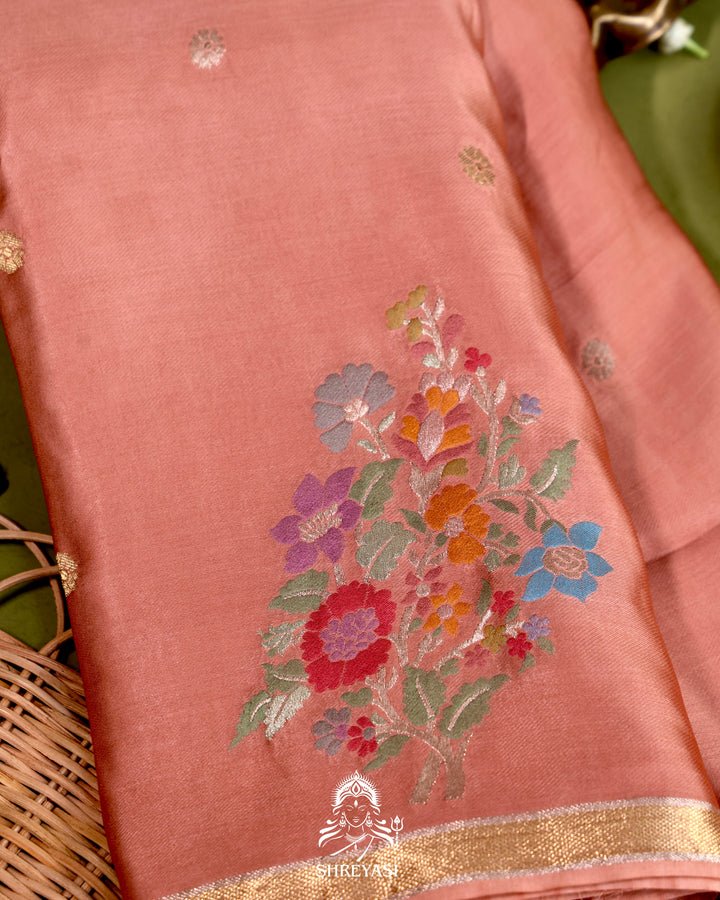 Handloom Pure Mashru Silk Saree with Sona Rupa Meenakari Bhutis and Nakshi Pallu