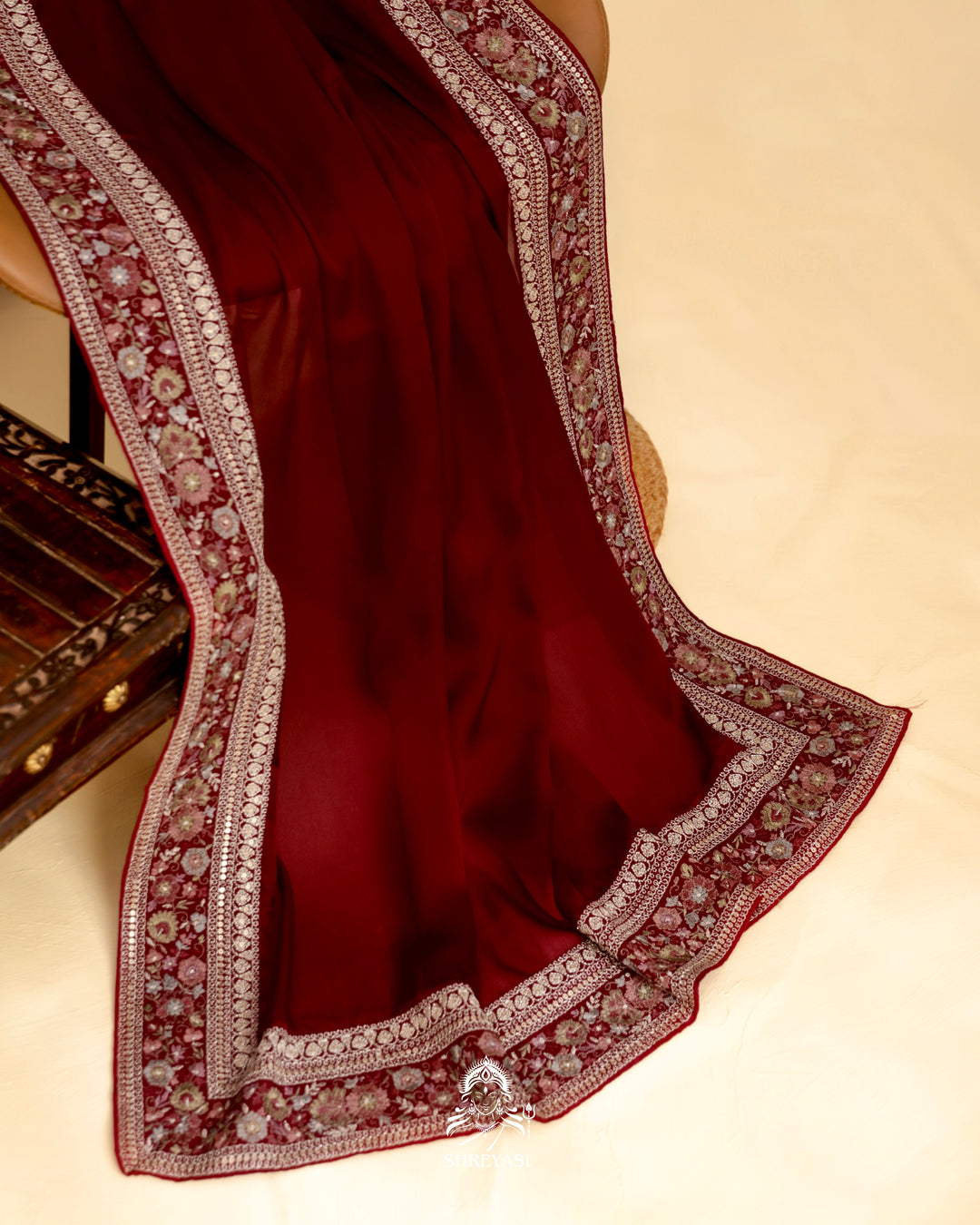 Satin Silk Saree with Embroidered Border
