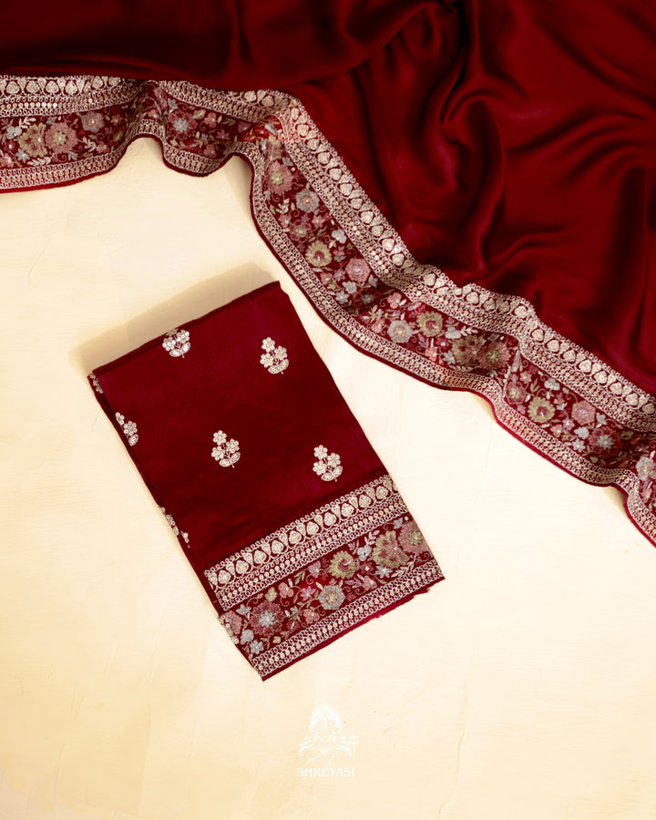 Satin Silk Saree with Embroidered Border