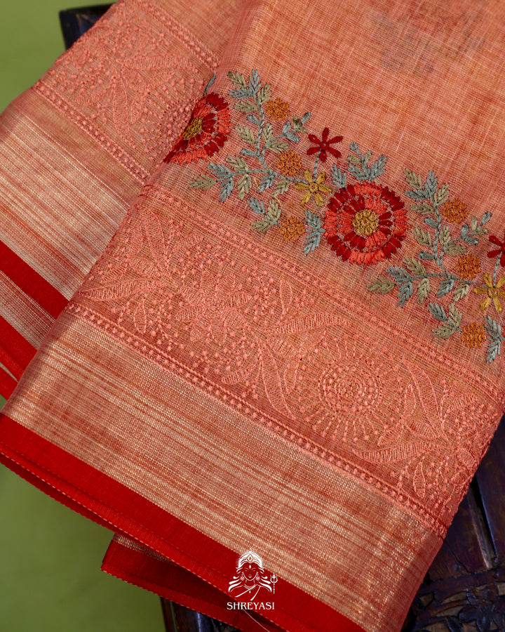 Bengal Linen Saree with Resham Floral Embroidery