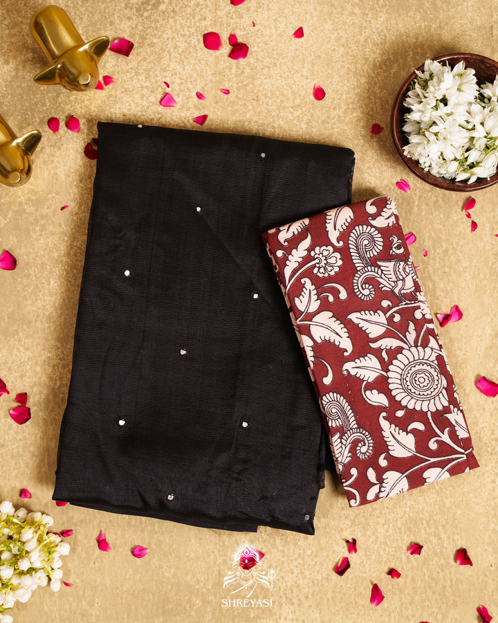Handloom Pure Mangalagiri Silk Sarees with Mirror Work & Embroidery | Pen Kalamkari Blouse
