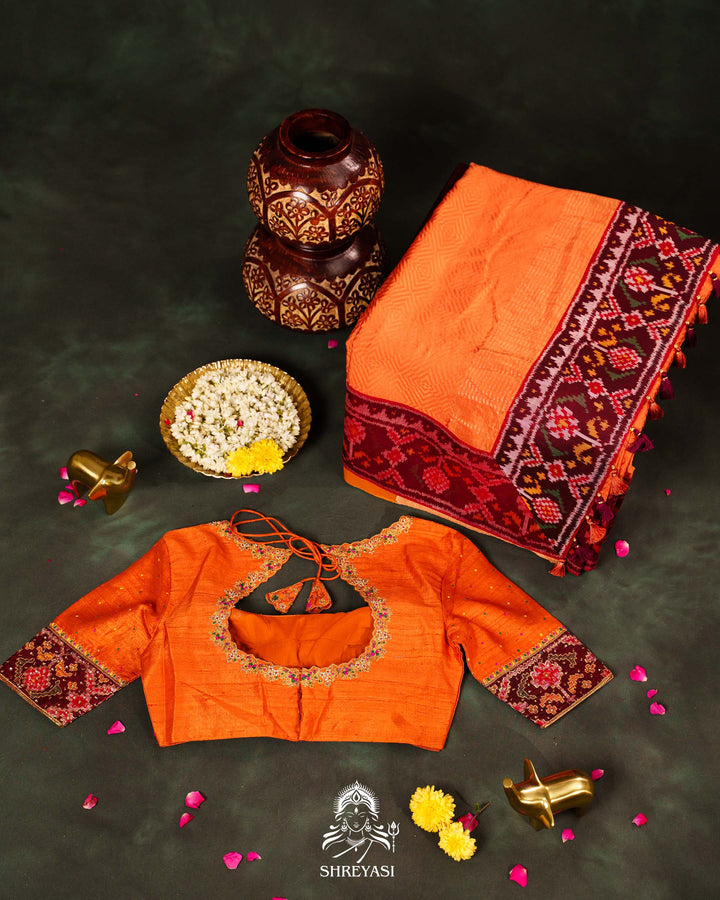 Pure Mysore Silk Saree with Handloom Rajkot Patola Borders
