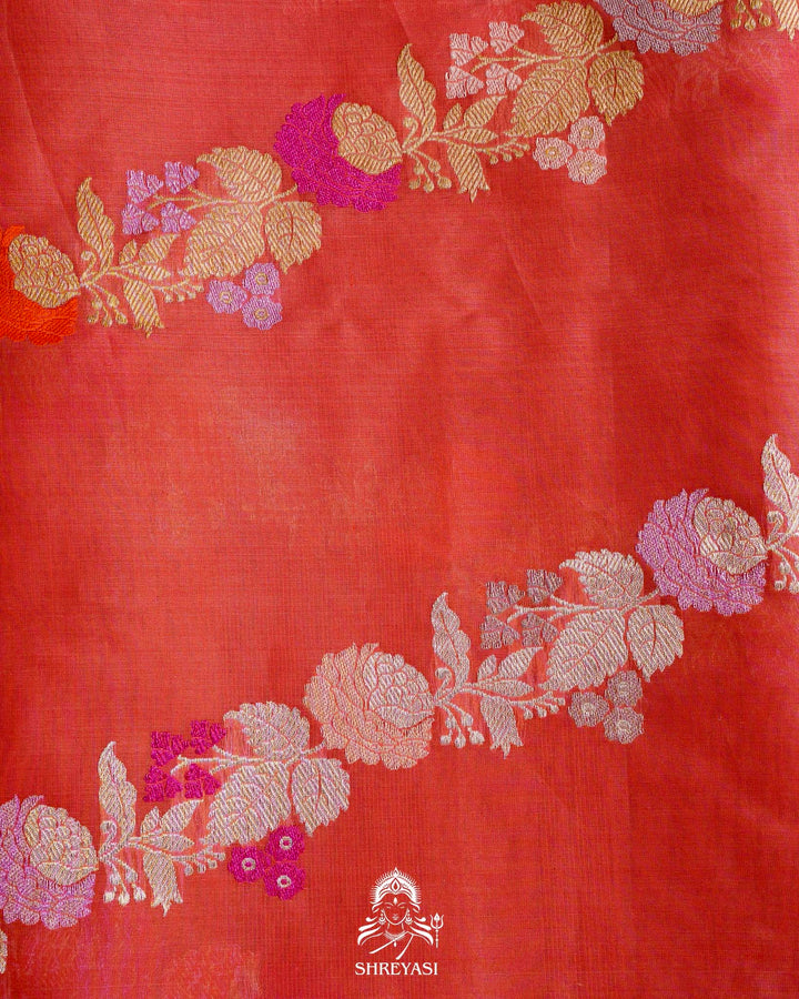 Handloom Pure Banarasi Ektara Kora Silk Saree with Kadiyal Border