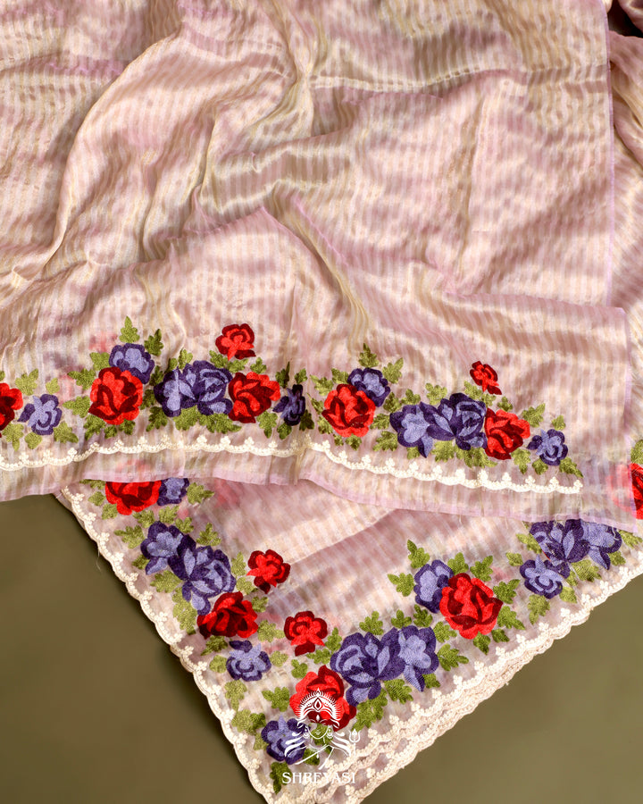 Chanderi Tissue Saree with Pita & Thread Floral Embroidery