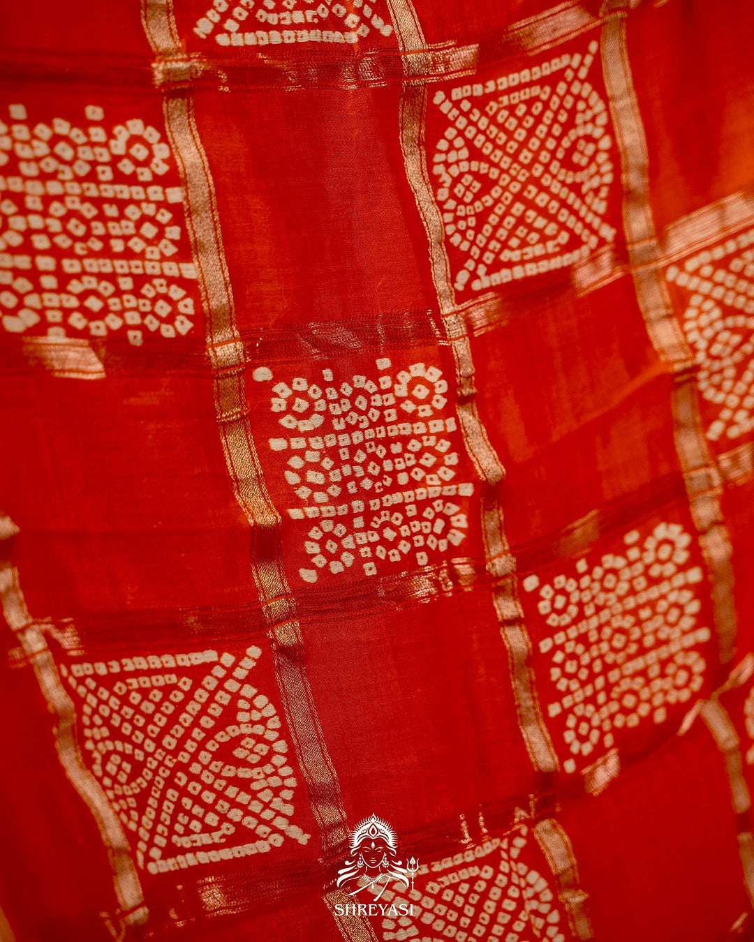 Gharchola-Style Bandhini Matka Silk Saree with Zari Checks