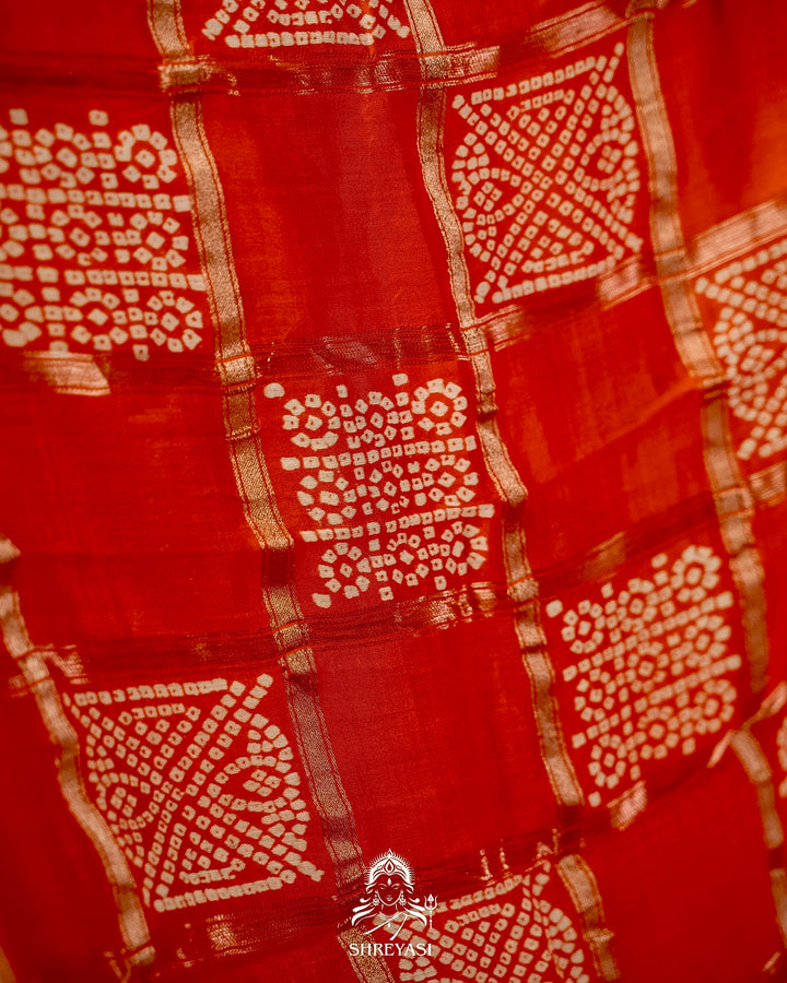 Gharchola-Style Bandhini Matka Silk Saree with Zari Checks