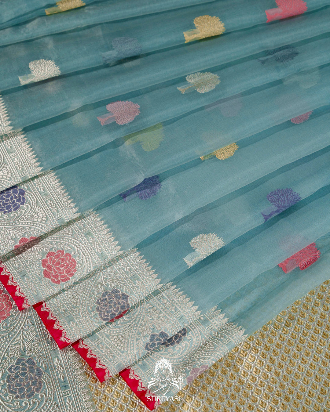 Handloom Pure Banarasi Ektara Kora Silk Saree with Meenakari Weaving & Embroidered Blouse