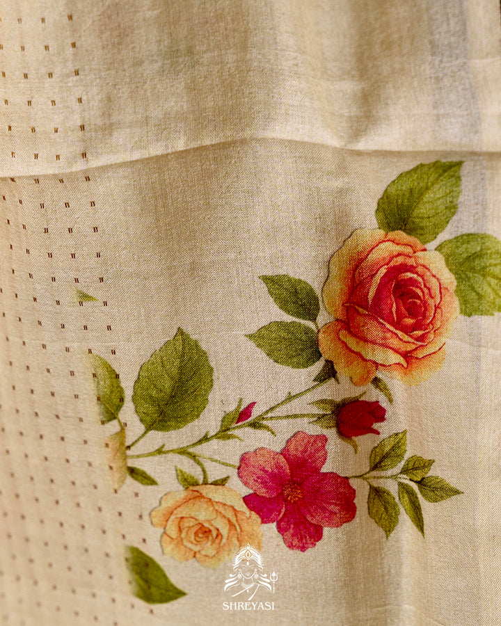 Handloom Pure Desi Tussar Silk Saree with Digital Floral Print