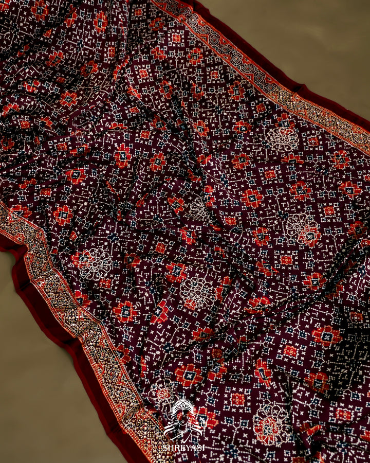 Pure Modal Silk Ajrakh Saree with Swarovski Crystal Embroidery