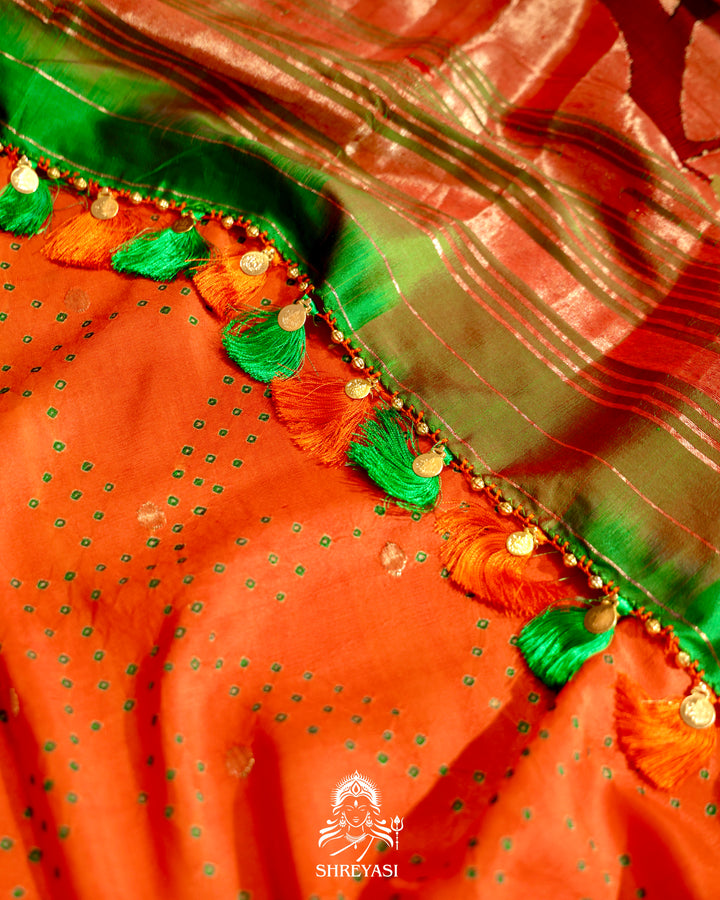 Paithani Bandhini Silk Saree with Parrot Peacock Border