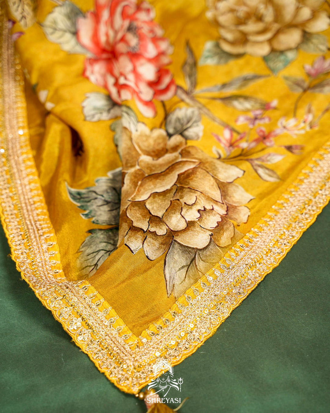 Floral Crepe Chiffon Saree with Embroidered Borders