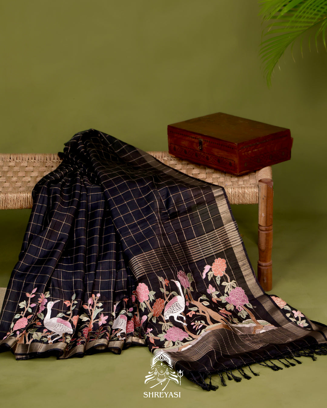 Pure Linen Tussar Silk Saree with Resham Embroidered Borders
