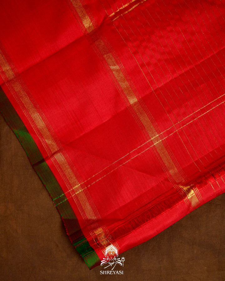 Handloom Pure Gadwal Silk Saree in Crimson Red with Gold Zari Checks