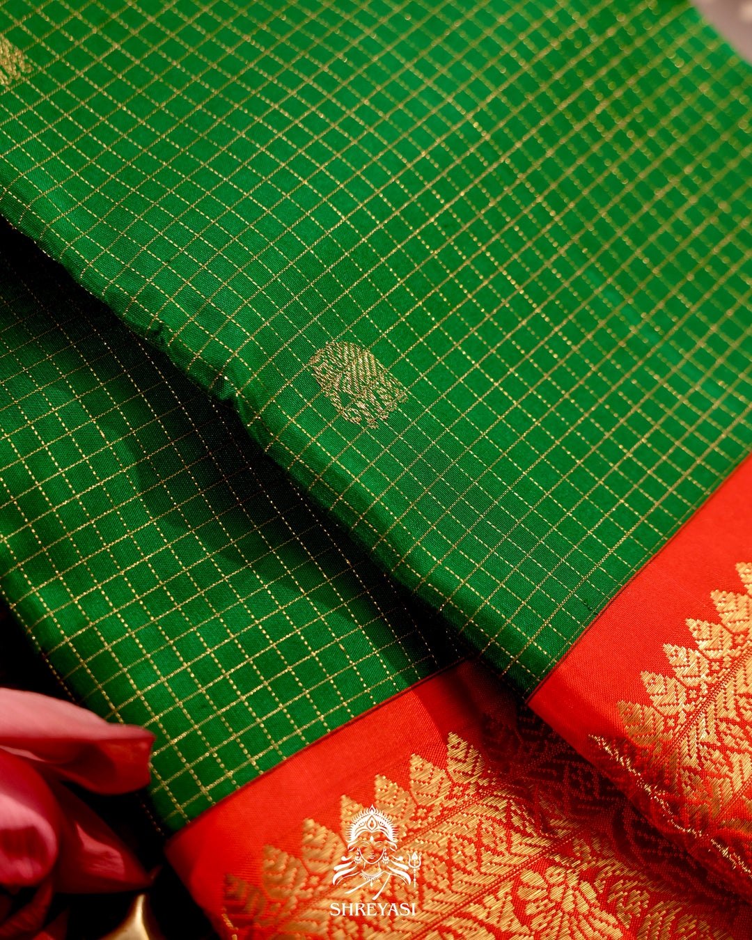 Handloom pure Kanjivaram silk saree with real zari, kattam checks, and traditional motifs