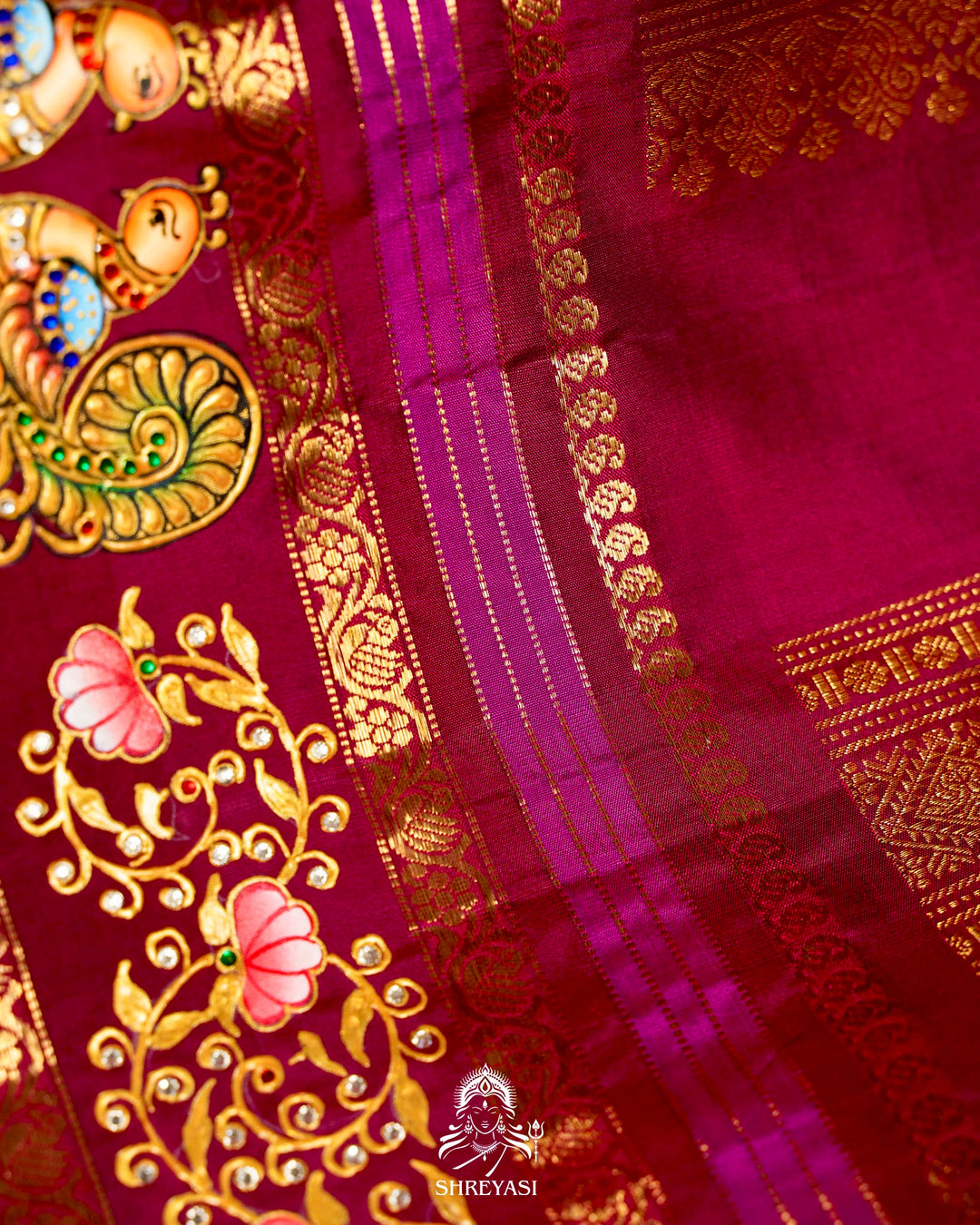 Handloom Pure Kanjivaram Silk Sarees with Real Zari and Hand Painted Tanjore Art