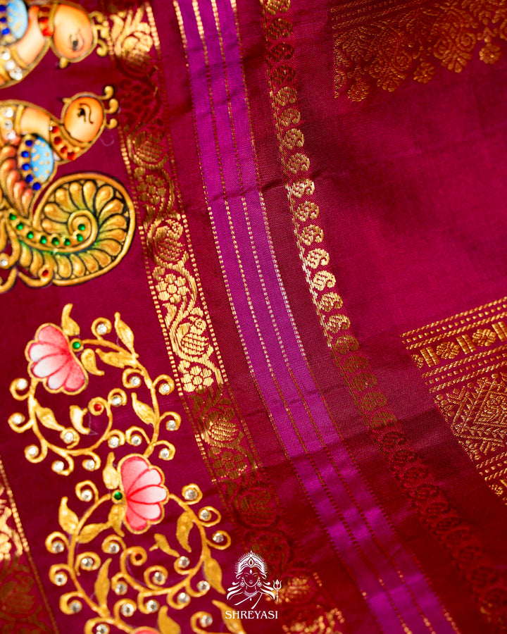 Handloom Pure Kanjivaram Silk Sarees with Real Zari and Hand Painted Tanjore Art