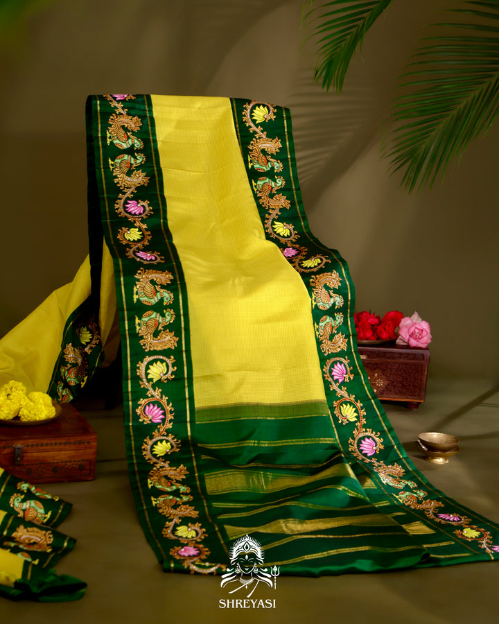 Kanjivaram Silk Saree with Real Zari and Tanjore Artwork