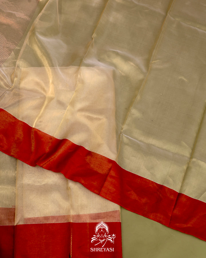 Handloom Chanderi Tissue Silk Saree with Paithani Muniya Border