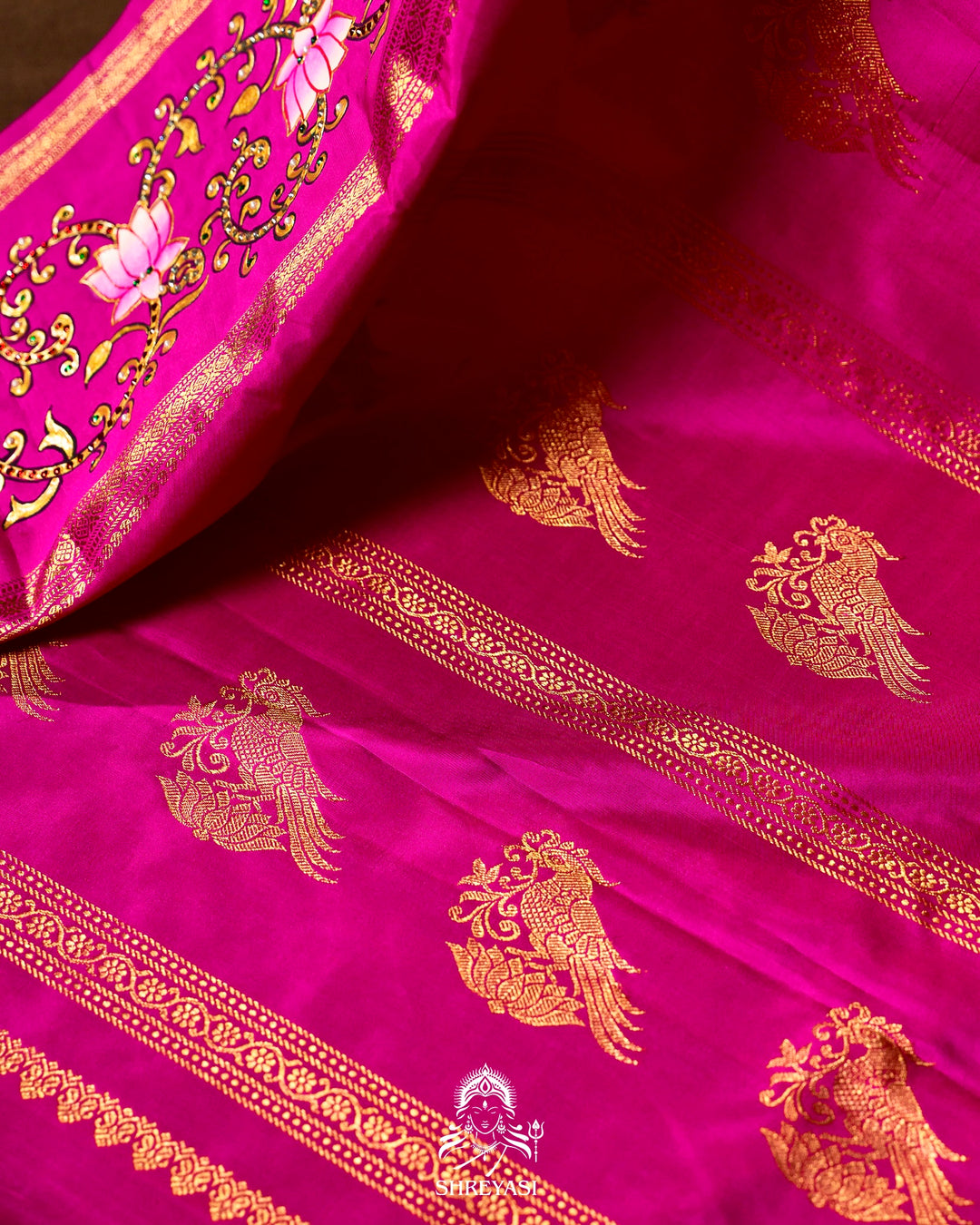 Traditional Tanjore Painting on Handloom Pure Kanjivaram Silk Sarees with Real Zari