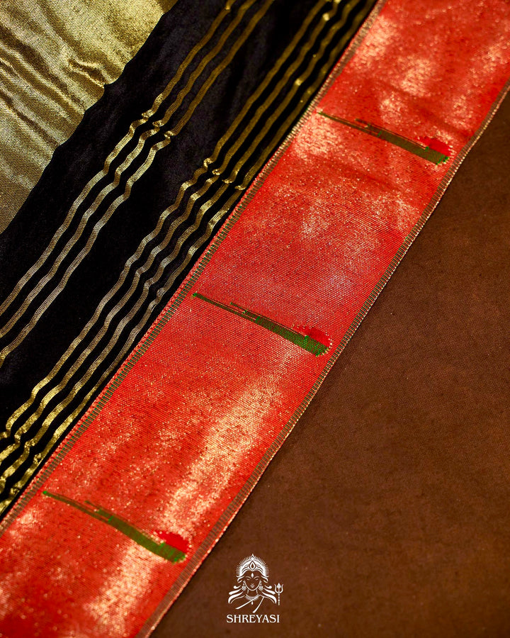 Handloom Pure Gaji Silk Bandhej Saree with Pure Paithani Border