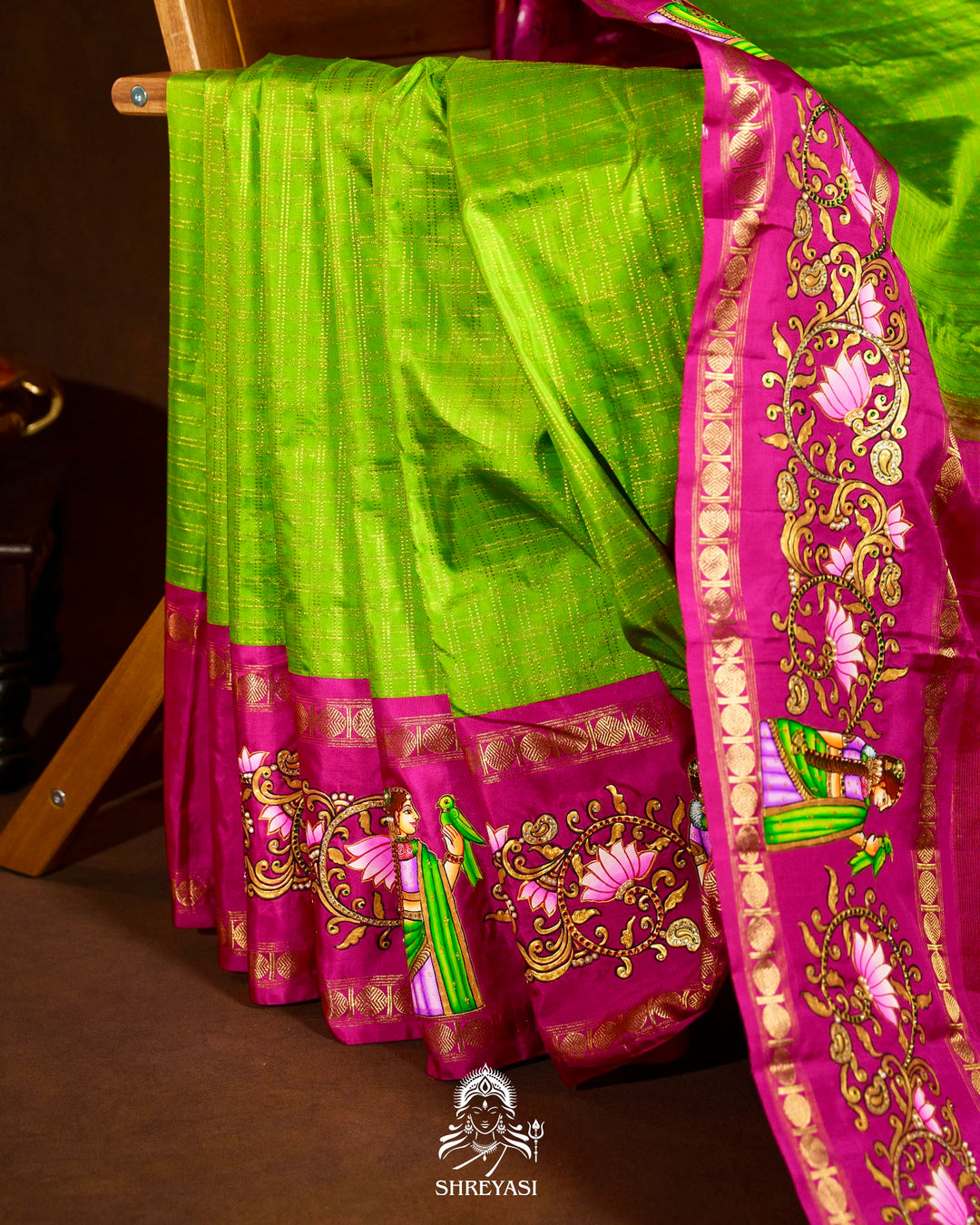 Traditional Tanjore Painting on Handloom Pure Kanjivaram Silk Sarees with Real Zari