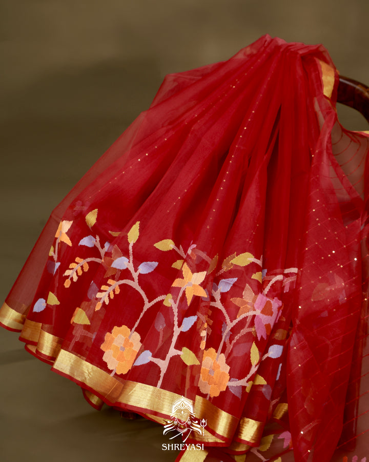 Muslin Jamdani Saree with Needle Weaving and Paithani Tissue Pallu