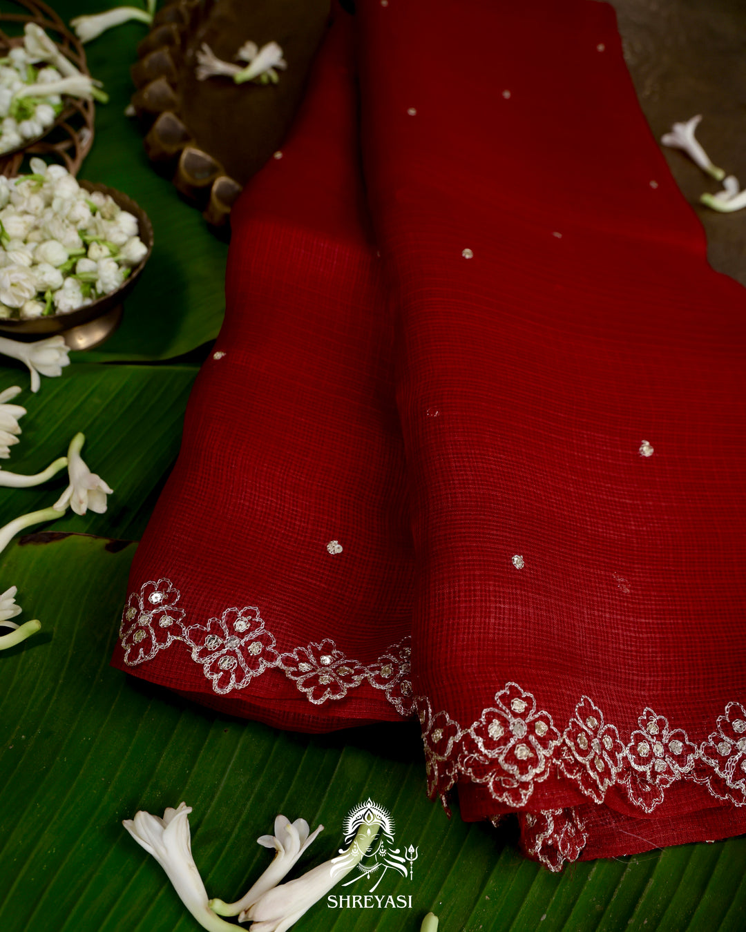 Handloom Pure Tussar Kota Saree with Scalloped Pitta Embroidery Border
