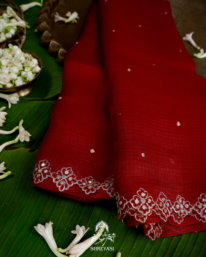 Handloom Pure Tussar Kota Saree with Scalloped Pitta Embroidery Border