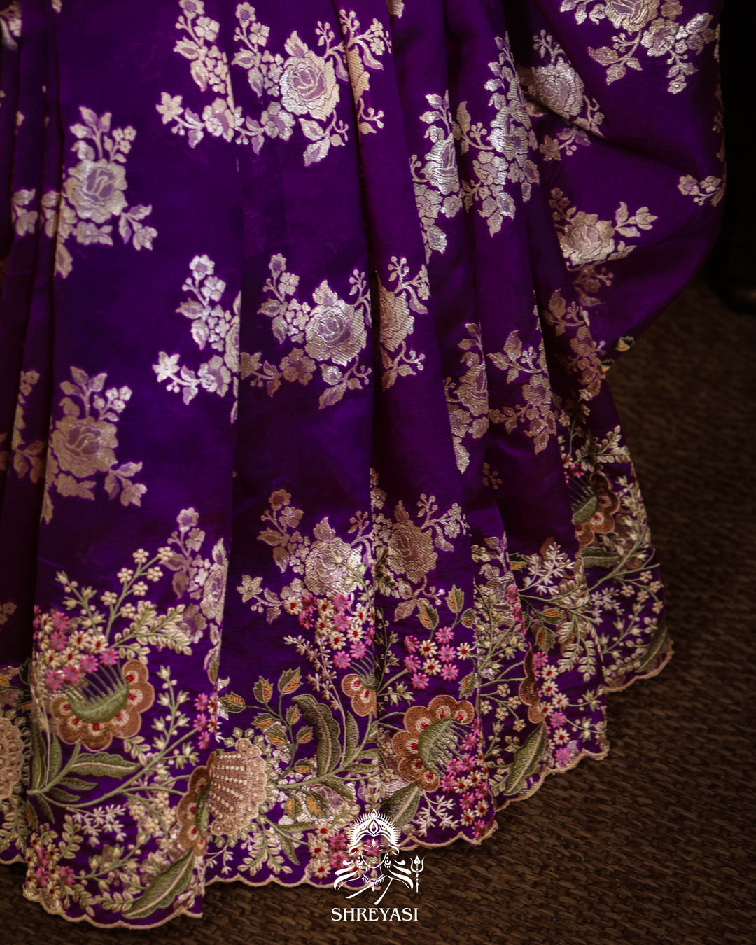 Handloom Banarasi Katan Silk Saree with Resham Embroidered Borders