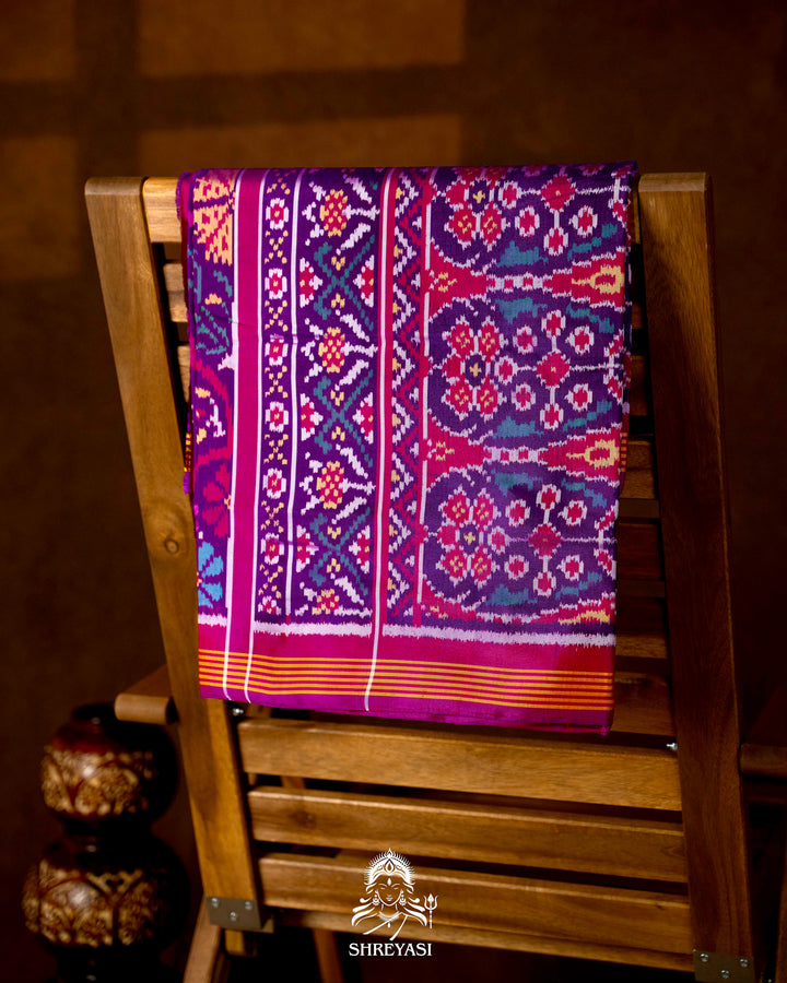 Handloom Pure Rajkot Patola Silk Saree with Animal & Floral Ikat Motifs